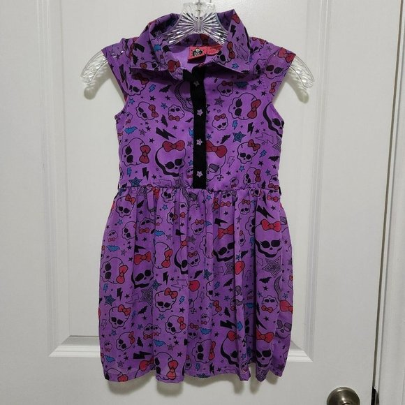 monster high Other - Monster High Girls S (6-6X) Purple Dress Short Sleeve Skulls Stars Missing Belt